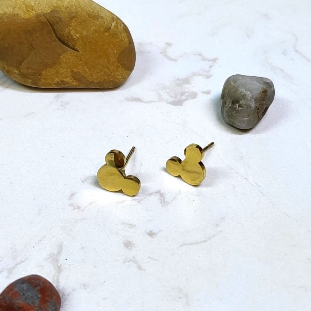 Stainless steel gold colour mickey mouse studs